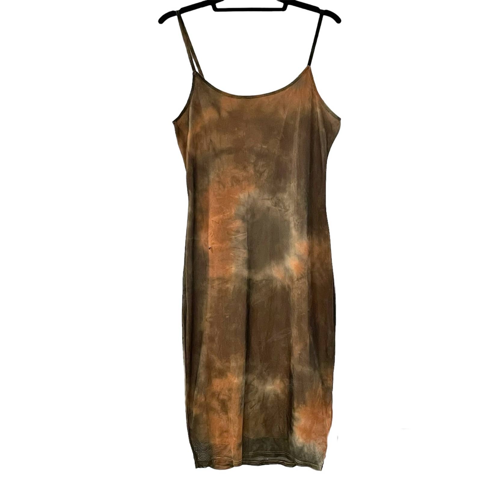 Y2k Vintage Tie Dye Mesh Slip Dress Size Xl Brown Orange Fairy Goth